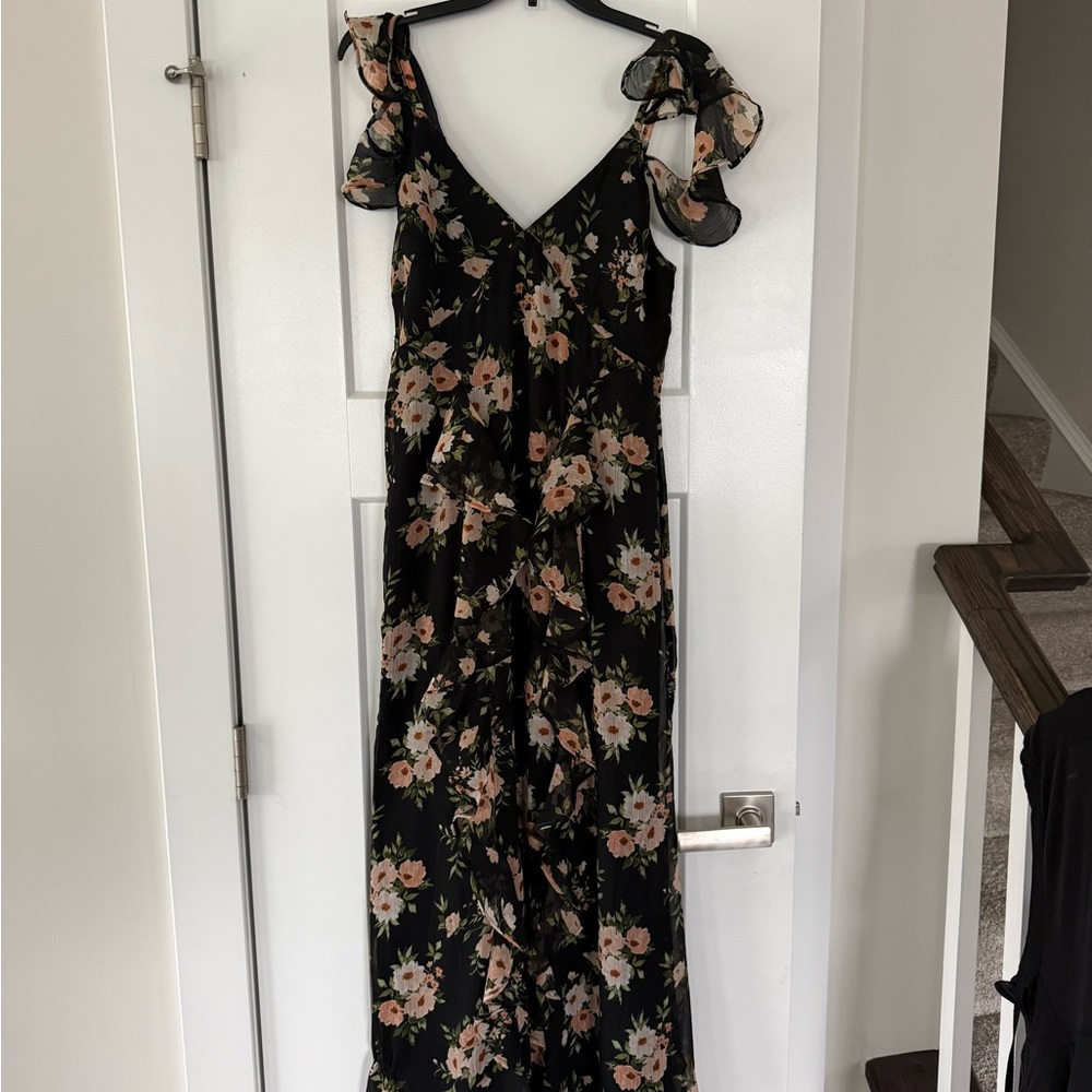 Old Navy Black Maxi Dress with Peach Floral Print NWT size 4